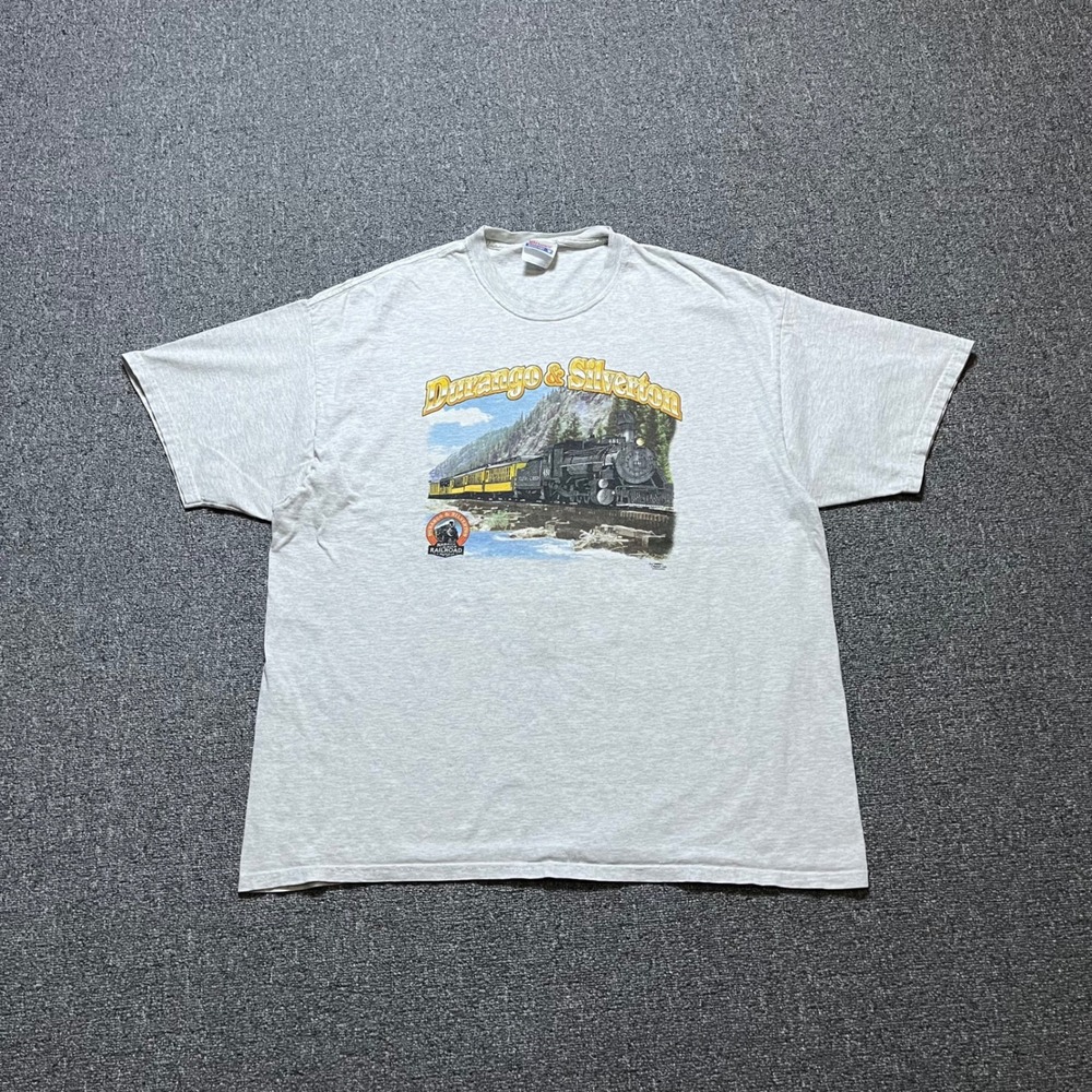 Vintage Hanes Durango & Silverton Railroad T-Shirt XL Gray Train Graphic Tee 00s